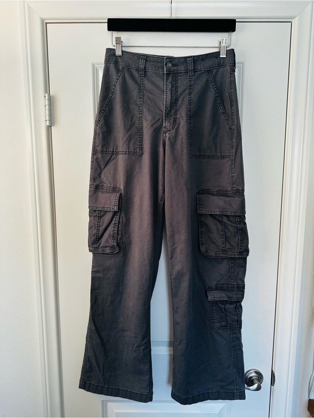 Hollister Charcoal Gray High Rise Cargo Wide Leg Pants Y2K Size 8